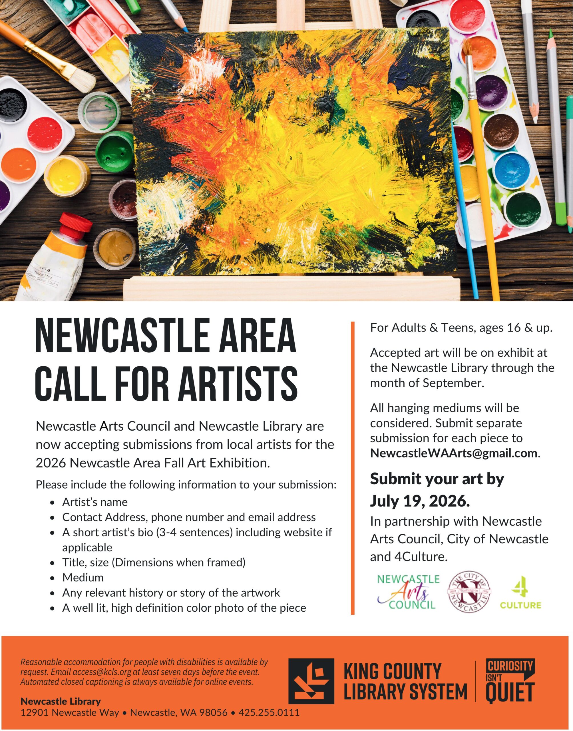 Newcastle Area Fall Art Exhibition - Call for Artists Flier